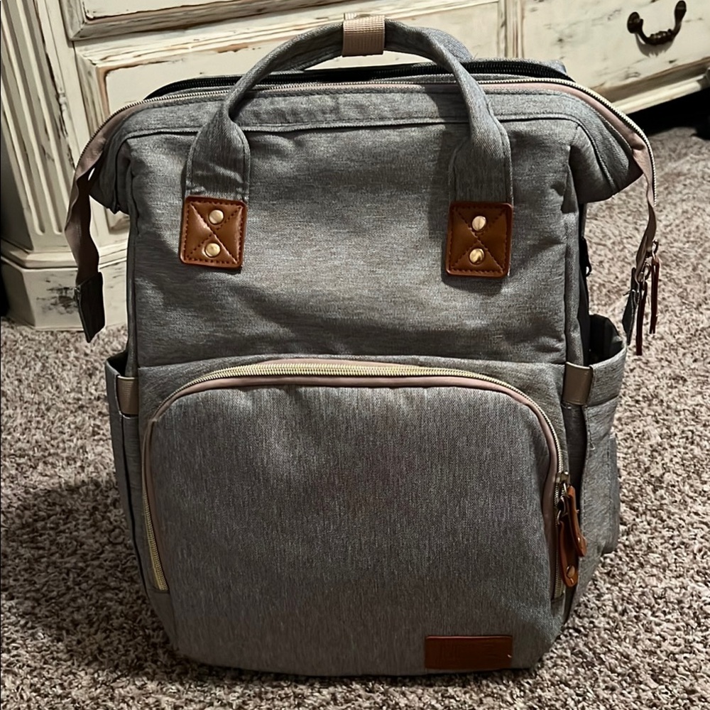 Diaper bag. Backpack. Gray Gender Neutral.